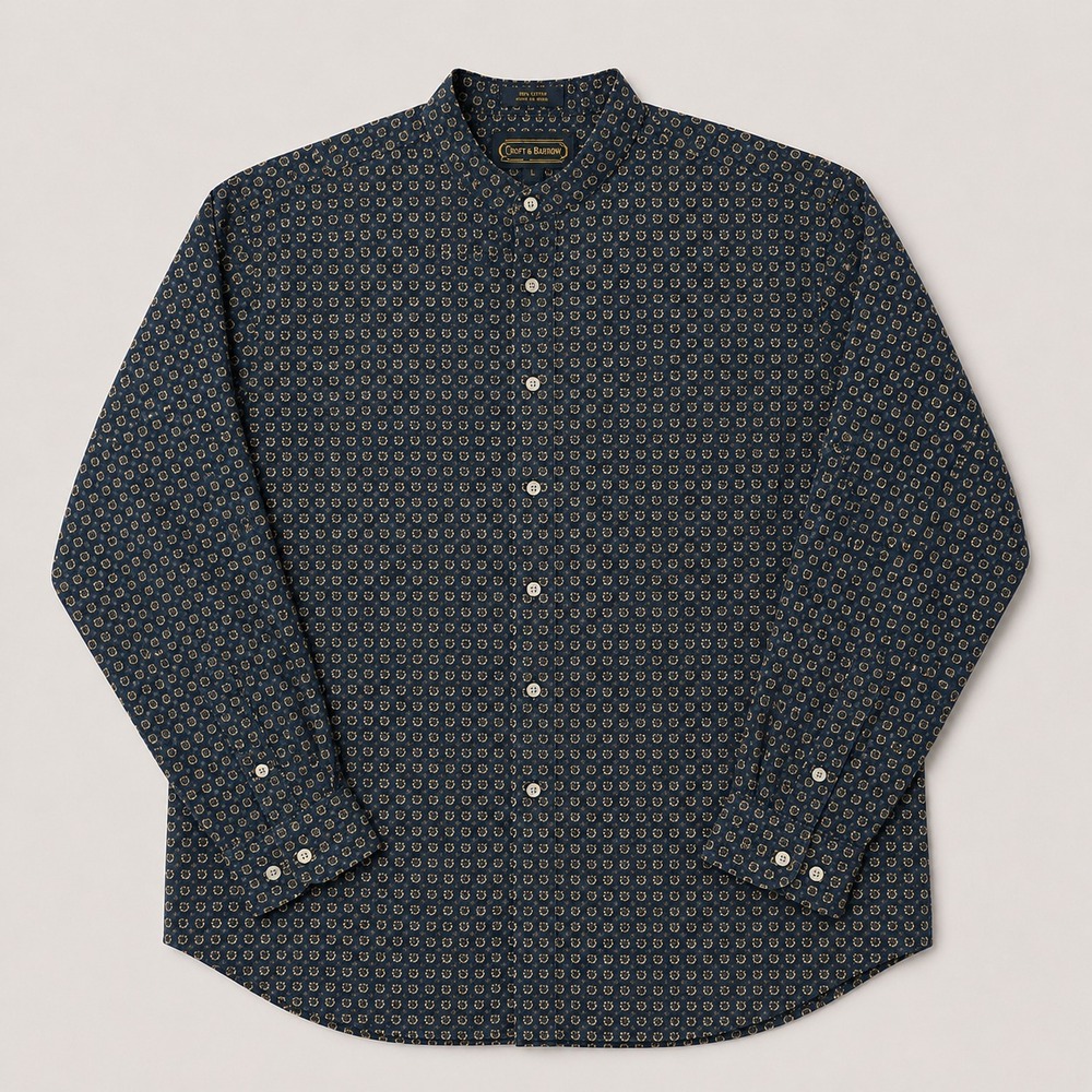 Croft & Barrow Mens L Blue Geometric Button Up Shirt Long Sleeve Cotton